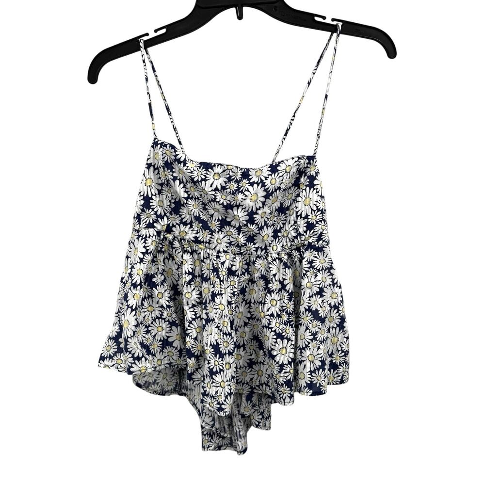 Free People Navy Daisy Print Spaghetti-Strap Cami Tank Top Mia Size Medium